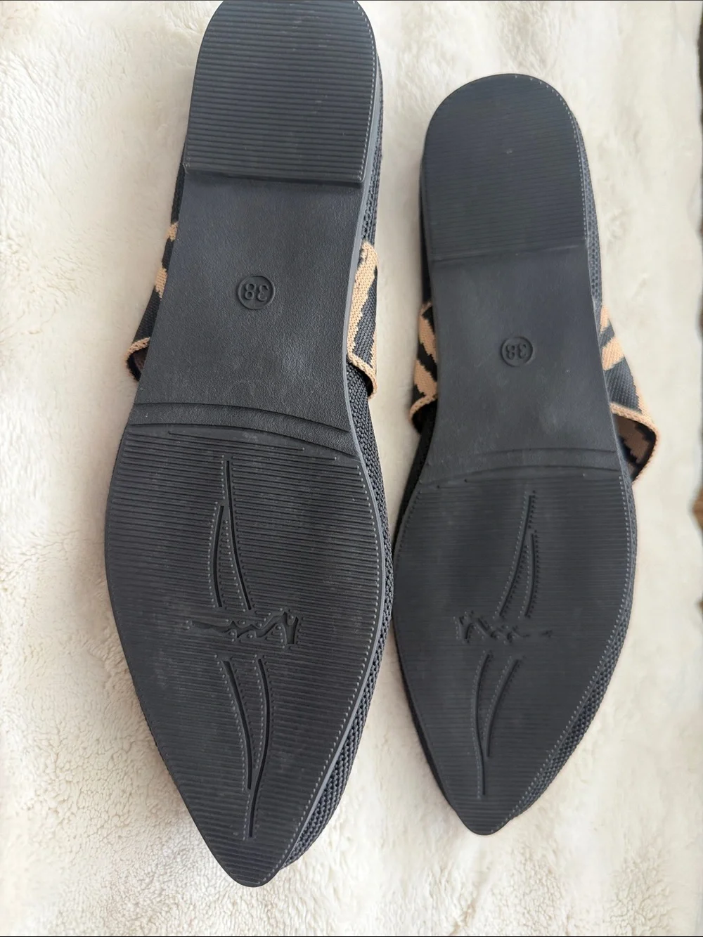 Black and Tan Knit Mary Jane Flats with Patterned Strap